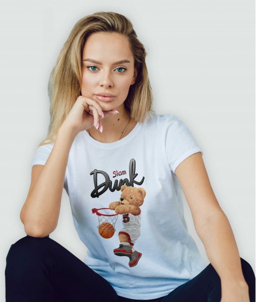 Дамска тениска с щампа Мечета Slam dunk bear